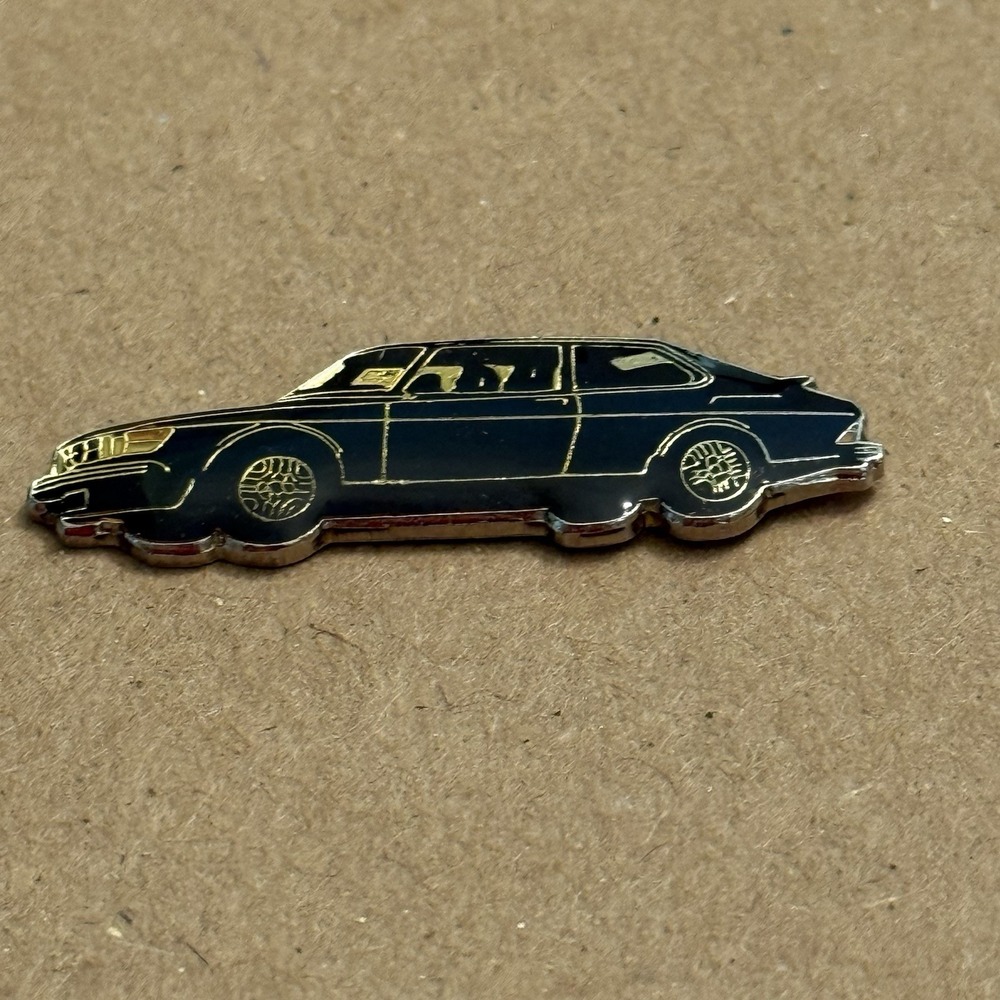Saab 900 Black Automobile Swedish European Car Lapel Pin VTG